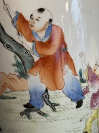 A Chinese famille rose 'playing boys' baluster vase, Hongxian mark, Republic