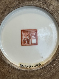 A Chinese grisaille and iron-red 'landscape' brush pot, Ju Ren Tang mark, Republic