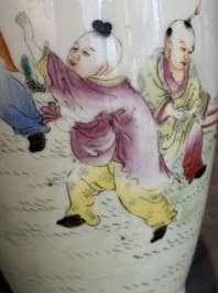 A Chinese famille rose 'playing boys' baluster vase, Hongxian mark, Republic