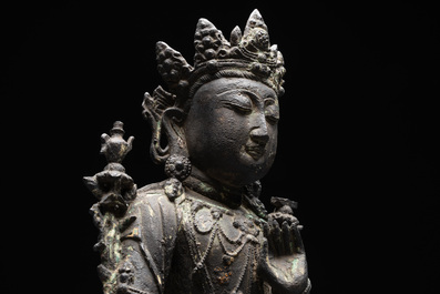 A Chinese bronze seated Bodhisattva on a lotus throne, Ming