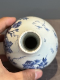 A rare Chinese blue and white soft paste porcelain bottle vase, Chenghua mark, Yongzheng/Qianlong