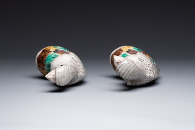 A pair of Chinese sancai-glazed parrots, Kangxi