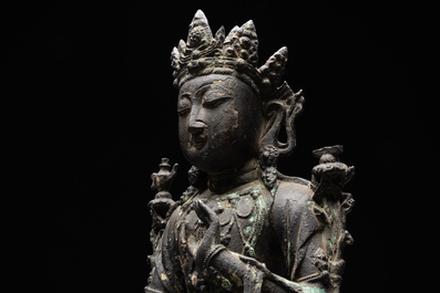 A Chinese bronze seated Bodhisattva on a lotus throne, Ming