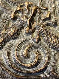 A Chinese rectangular silver-inlaid zitan 'dragon' box and cover, 17/18th C.