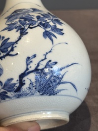 A rare Chinese blue and white soft paste porcelain bottle vase, Chenghua mark, Yongzheng/Qianlong