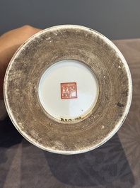 A Chinese grisaille and iron-red 'landscape' brush pot, Ju Ren Tang mark, Republic