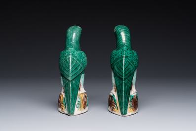 A pair of Chinese sancai-glazed parrots, Kangxi