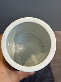A Chinese grisaille and iron-red 'landscape' brush pot, Ju Ren Tang mark, Republic