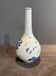A rare Chinese blue and white soft paste porcelain bottle vase, Chenghua mark, Yongzheng/Qianlong