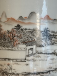 A Chinese grisaille and iron-red 'landscape' brush pot, Ju Ren Tang mark, Republic