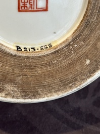 A Chinese grisaille and iron-red 'landscape' brush pot, Ju Ren Tang mark, Republic