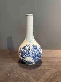 A rare Chinese blue and white soft paste porcelain bottle vase, Chenghua mark, Yongzheng/Qianlong