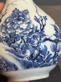 A rare Chinese blue and white soft paste porcelain bottle vase, Chenghua mark, Yongzheng/Qianlong