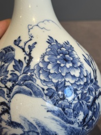 A rare Chinese blue and white soft paste porcelain bottle vase, Chenghua mark, Yongzheng/Qianlong