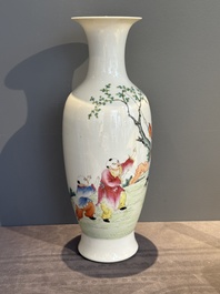 A Chinese famille rose 'playing boys' baluster vase, Hongxian mark, Republic