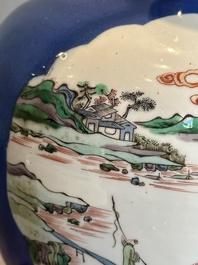 A Chinese famille verte powder blue-ground vase mounted as lamp, 19th C.