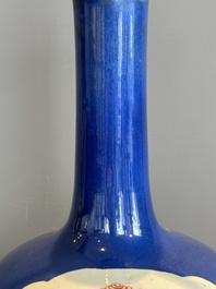 A Chinese famille verte powder blue-ground vase mounted as lamp, 19th C.