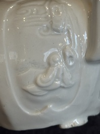 A large Chinese Dehua blanc de Chine wine pot, Kangxi
