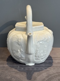 A large Chinese Dehua blanc de Chine wine pot, Kangxi