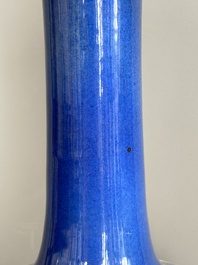 A Chinese famille verte powder blue-ground vase mounted as lamp, 19th C.