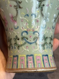 A Chinese celadon-ground famille rose 'meiping' 'flower scroll' vase, Qianlong mark and of the period