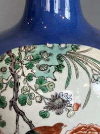 A Chinese famille verte powder blue-ground vase mounted as lamp, 19th C.