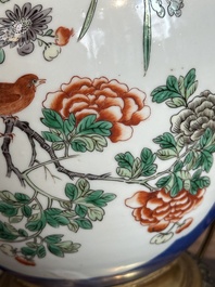 A Chinese famille verte powder blue-ground vase mounted as lamp, 19th C.