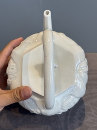 A large Chinese Dehua blanc de Chine wine pot, Kangxi