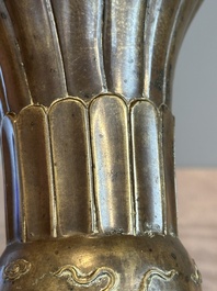 A Chinese bronze 'gu' vase with chilong, Xuande mark, late Ming/early Qing
