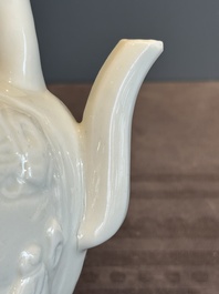 A large Chinese Dehua blanc de Chine wine pot, Kangxi