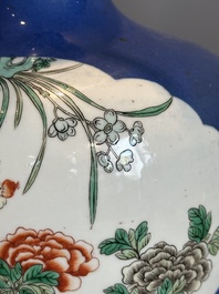 A Chinese famille verte powder blue-ground vase mounted as lamp, 19th C.
