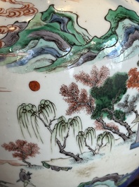 A Chinese famille verte powder blue-ground vase mounted as lamp, 19th C.