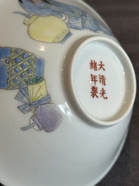 A pair of Chinese famille rose 'Li Taibai' bowls, Guangxu mark, Republic