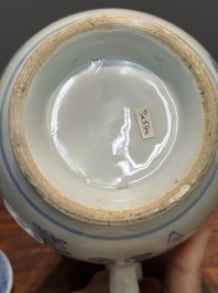 Two Chinese blue and white jugs and cover with floral design, Yongzheng/Qianlong