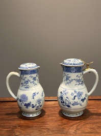 Two Chinese blue and white jugs and cover with floral design, Yongzheng/Qianlong