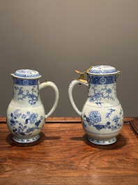 Two Chinese blue and white jugs and cover with floral design, Yongzheng/Qianlong