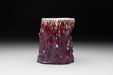 A Chinese flamb&eacute;-glazed trunk-shaped brush pot, 19th C.