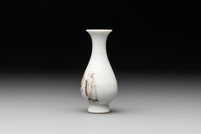 A Chinese grisaille 'Taoist' vase and a fitted box, Yongzheng mark and of the period