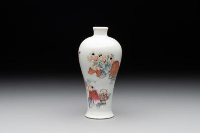 A small Chinese famille rose 'playing boys' 'meiping' vase, Republic