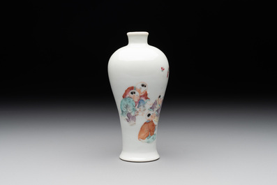 A small Chinese famille rose 'playing boys' 'meiping' vase, Republic