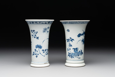 A pair of Chinese blue and white beaker vases with floral sprigs, Transitional period