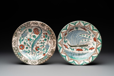 Five European Iznik-style pottery plates, 19th C.