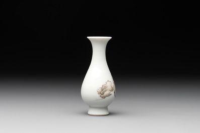 A Chinese grisaille 'Taoist' vase and a fitted box, Yongzheng mark and of the period