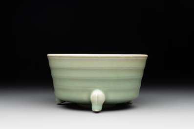 A Chinese Longquan celadon tripod 'trigrams' censer, Song