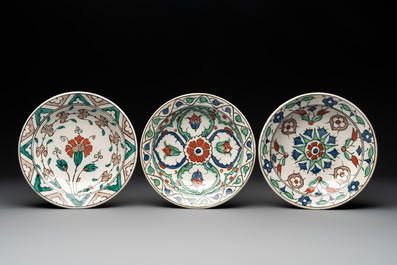 Five European Iznik-style pottery plates, 19th C.