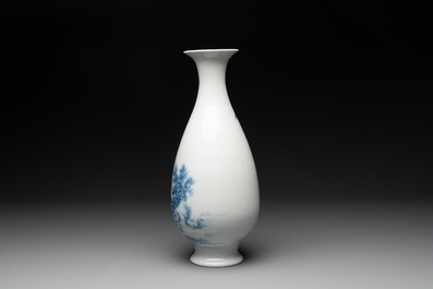 A Chinese blue and white 'fisherman' vase, Wang Bu 王步 mark, Republic