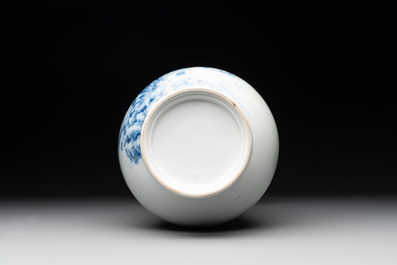 A Chinese blue and white 'fisherman' vase, Wang Bu 王步 mark, Republic