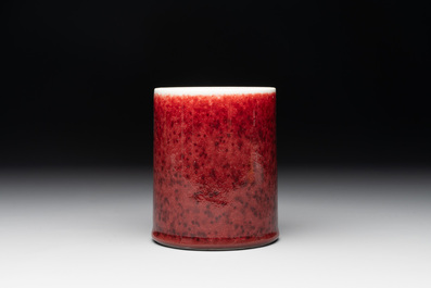 A Chinese copper-red-glazed brush pot, 'bitong', 18th C.