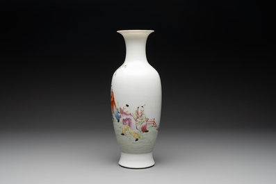 A Chinese famille rose 'playing boys' baluster vase, Hongxian mark, Republic