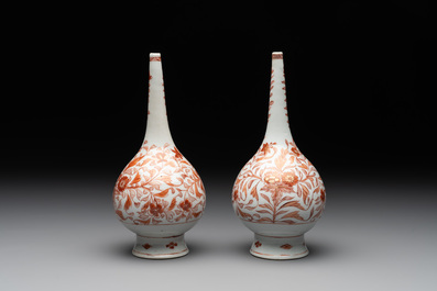 A pair of Chinese iron-red and gilt-decorated rose water sprinklers, Kangxi